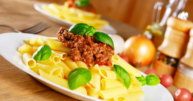En pasta Bolognese med smak
